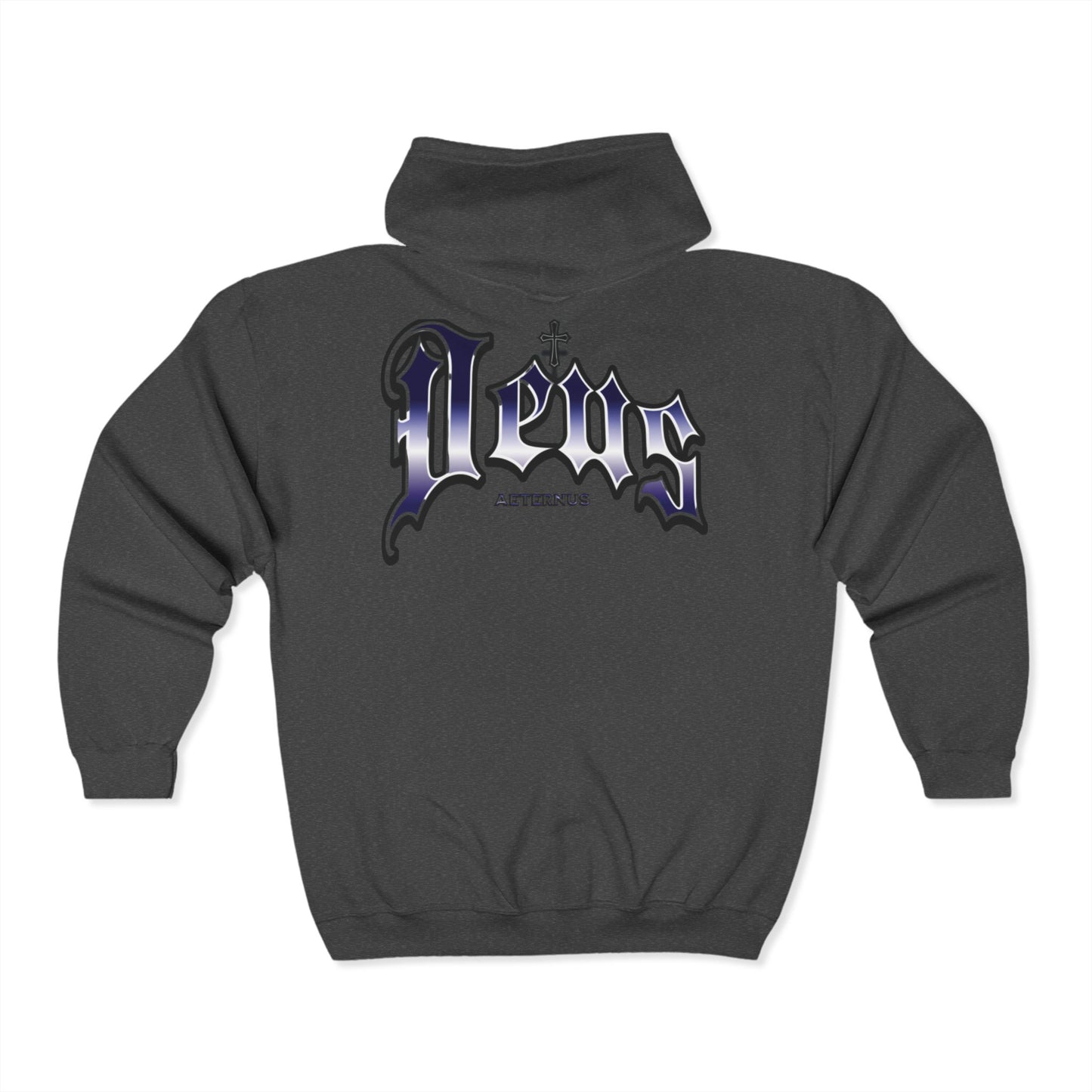 Unisex Heavy Blend™ Full Zip Hooded Sweatshirt - Cosmic Vibes with 'Deus' Design