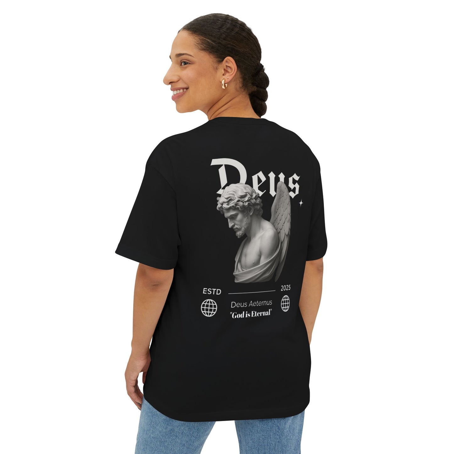 Deus Aeternus Oversized Tee - Spiritual Graphic T-Shirt for Everyday Wear